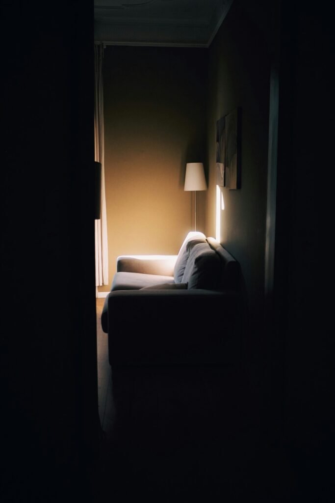 A quiet dark room, transformed when the sun shines in.