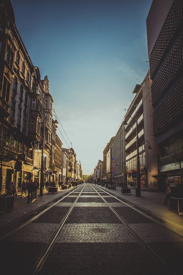 A quiet street in early morning light
