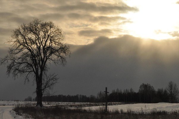 Soft sunlight breaking through heavy clouds