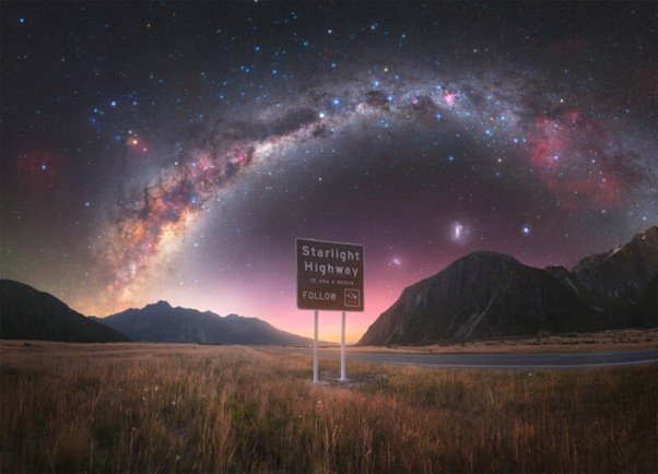Narrow road under starlight